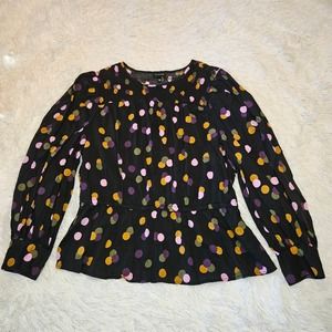 Who What Wear Black with Multi-colored Polka-dotted Peplum Blouse Size XXL